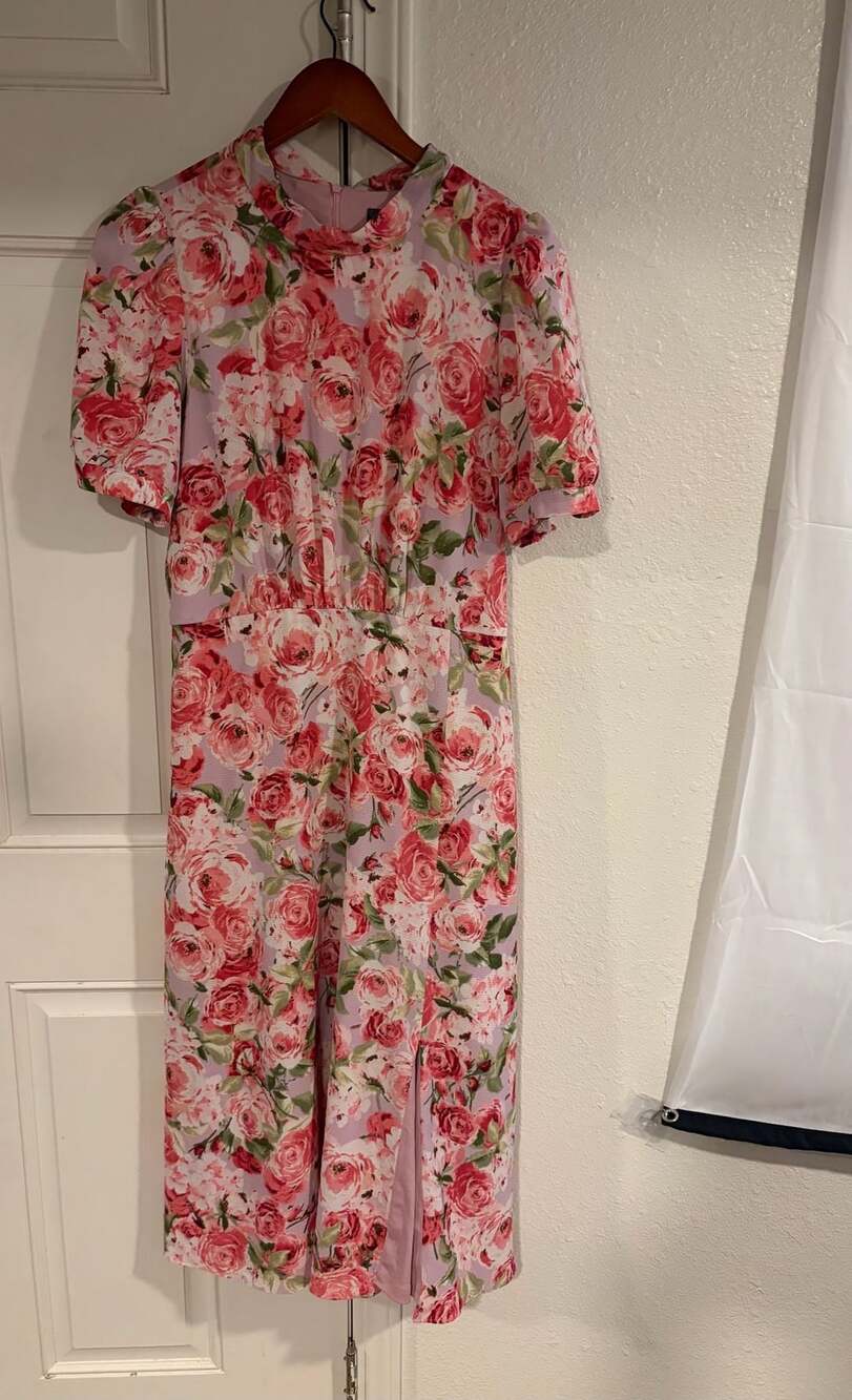Julia Jordan Floral Rose Tie Back Mock Neck Midi Dress Size 12